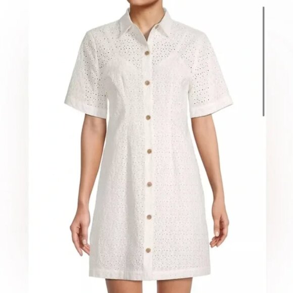 Rebecca Taylor Lea Eyelet White Shirt Dress Shirtdress Sz 6 - Full Moon NWT - Picture 7 of 9